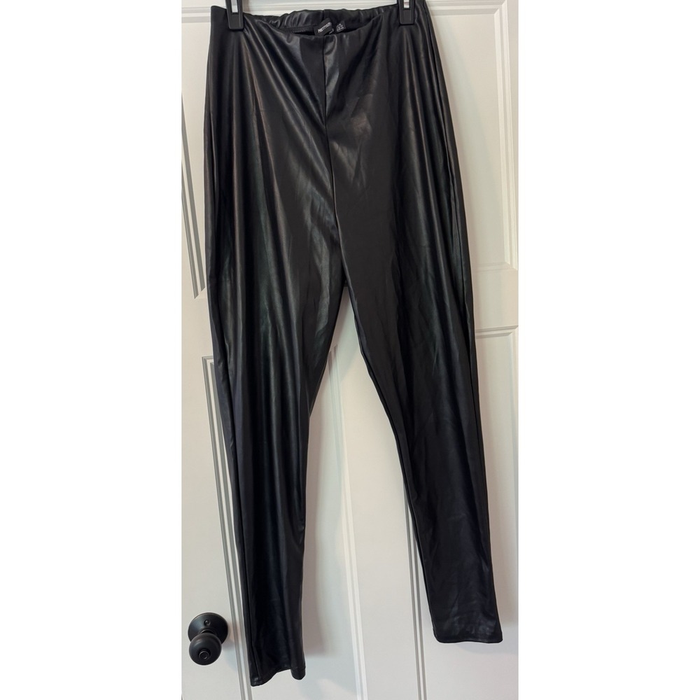 PrettyLittleThing Black Faux Leather High Waist Leggings Size 12 Stretch Pants
